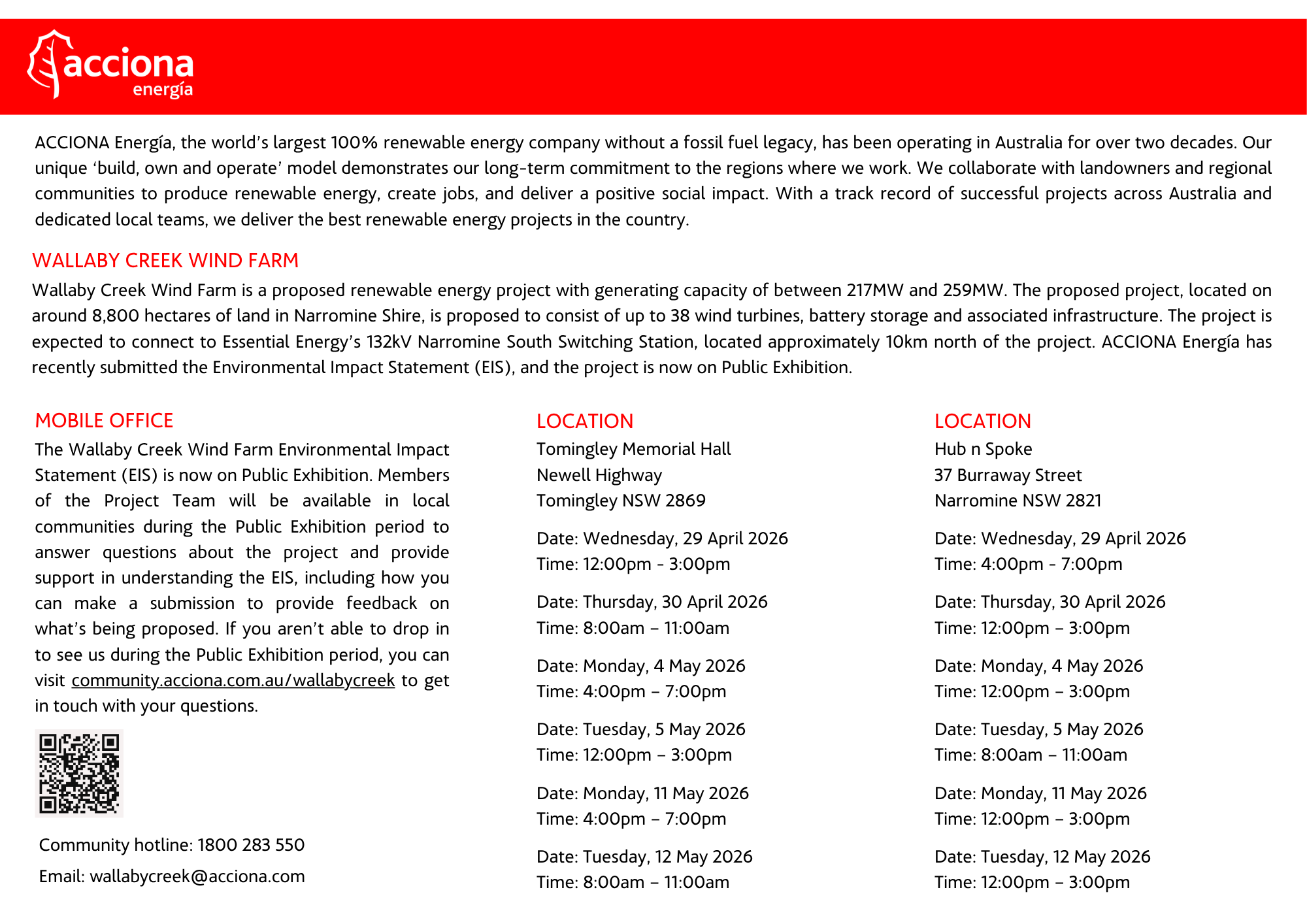 WCWF EIS Mobile Office schedule